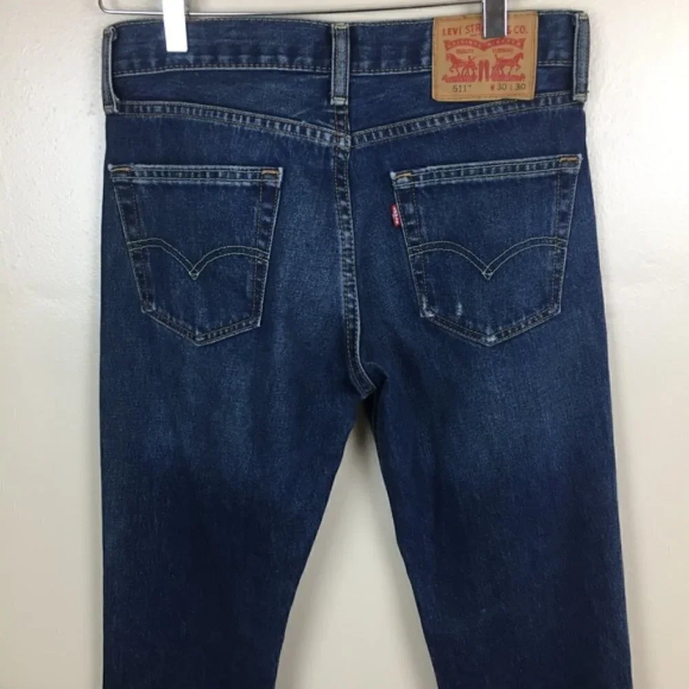 [Levis] Men's Straight Dark Distressed 511 Jeans